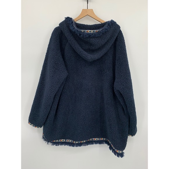 Natural Life Sweater Womens One Size Navy Blue Teddy Fleece Fringe Trim Boho - Picture 2 of 8